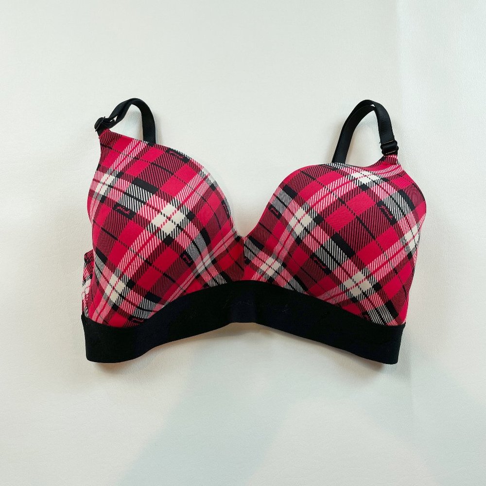 NWOT Victoria's Secret PINK Bra 34D Wear Everywhere Wireless Red Plaid B1125